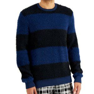 INC International Concepts Men's Timeless Navy Fuzzy Striped Sweater X-Small